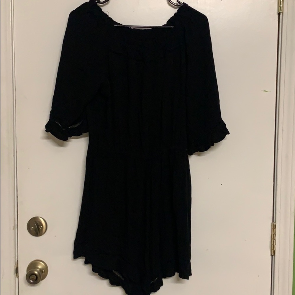 Black strapless romper